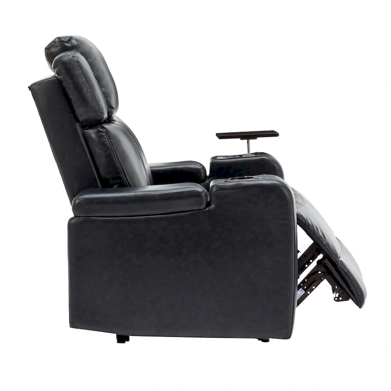 PU Leather Power Recliner Individual Seat Home Theater Recliner with Cooling Cup Holder, Bluetooth Speaker, LED Lights,USB Ports