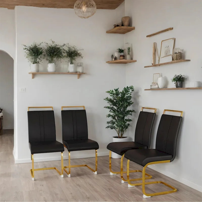 PU Leather High Back Upholstered Dining Chair w/ Metal Legs (Set of 4)