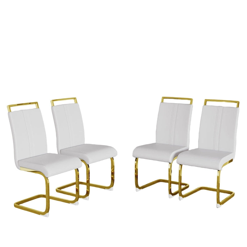 PU Leather High Back Upholstered Dining Chair w/ Metal Legs (Set of 4)