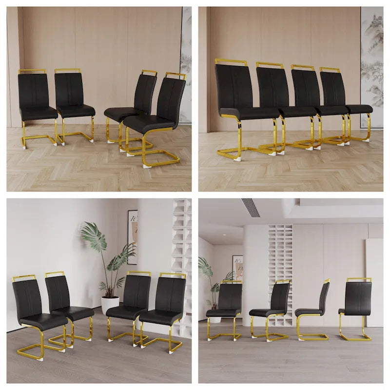 PU Leather High Back Upholstered Dining Chair w/ Metal Legs (Set of 4)