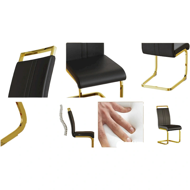 PU Leather High Back Upholstered Dining Chair w/ Metal Legs (Set of 4)