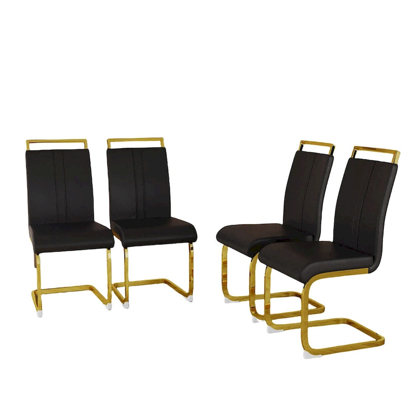 PU Leather High Back Upholstered Dining Chair w/ Metal Legs (Set of 4)