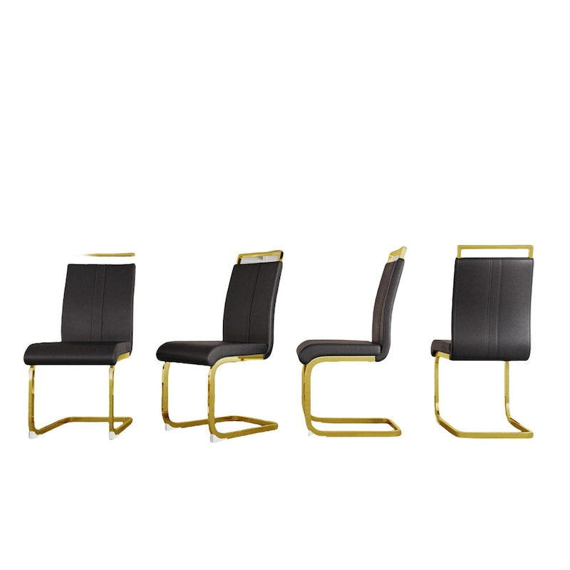 PU Leather High Back Upholstered Dining Chair w/ Metal Legs (Set of 4)