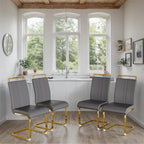 PU Leather High Back Upholstered Dining Chair w/ Metal Legs (Set of 4)