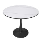 Bristol 32 Round Minimalist Dining Table for 4, Sintered Stone Top & Black Iron Pedestal Base for Kitchen & Dining Room