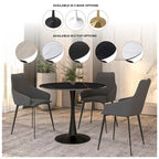 Bristol 32 Round Minimalist Dining Table for 4, Sintered Stone Top & Black Iron Pedestal Base for Kitchen & Dining Room