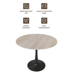 Bristol 32 Round Minimalist Dining Table for 4, Sintered Stone Top & Black Iron Pedestal Base for Kitchen & Dining Room
