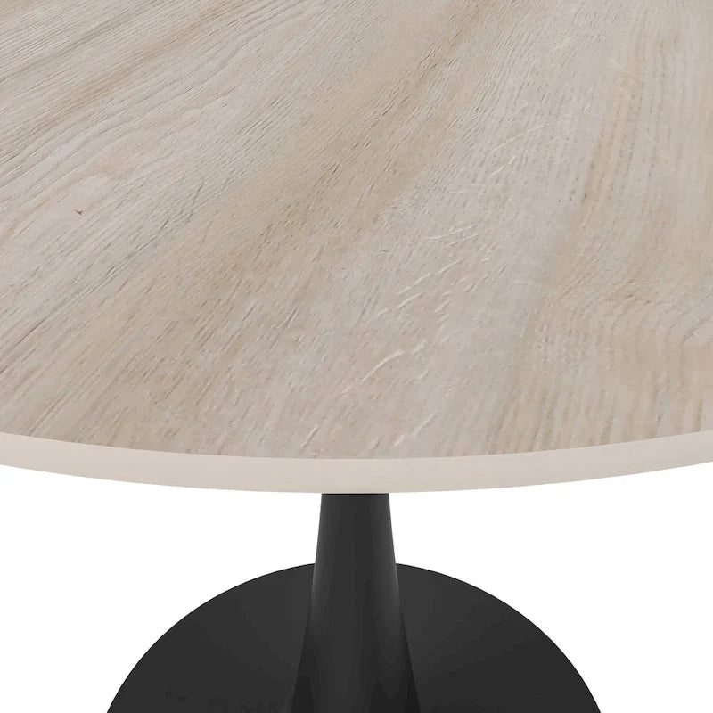 Bristol 32 Round Minimalist Dining Table for 4, Sintered Stone Top & Black Iron Pedestal Base for Kitchen & Dining Room