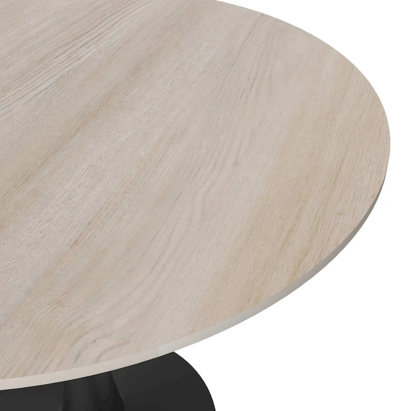 Bristol 32 Round Minimalist Dining Table for 4, Sintered Stone Top & Black Iron Pedestal Base for Kitchen & Dining Room