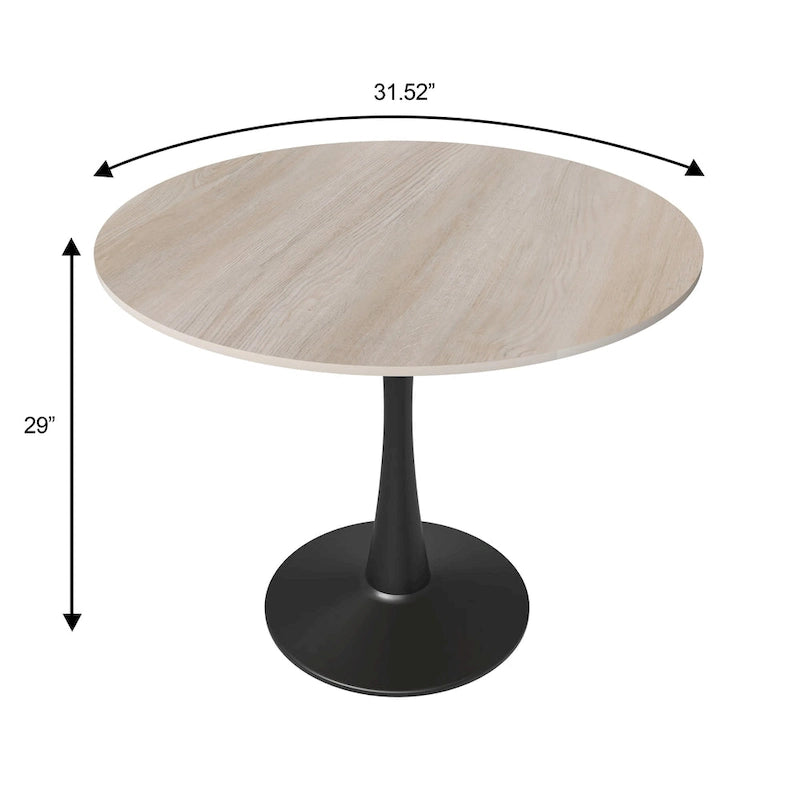 Bristol 32 Round Minimalist Dining Table for 4, Sintered Stone Top & Black Iron Pedestal Base for Kitchen & Dining Room