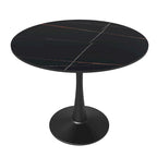 Bristol 32 Round Minimalist Dining Table for 4, Sintered Stone Top & Black Iron Pedestal Base for Kitchen & Dining Room