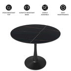 Bristol 32 Round Minimalist Dining Table for 4, Sintered Stone Top & Black Iron Pedestal Base for Kitchen & Dining Room