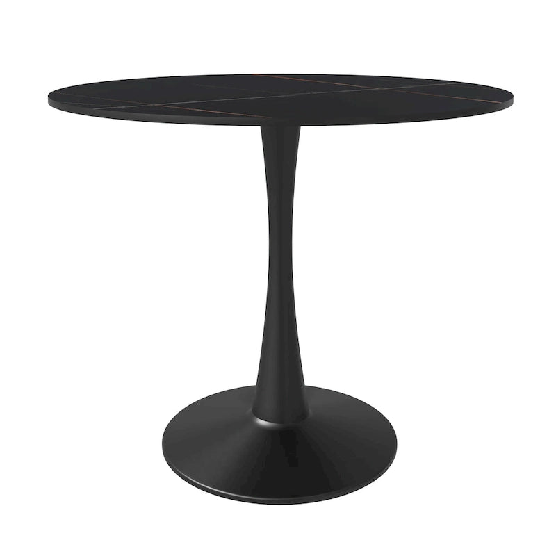 Bristol 32 Round Minimalist Dining Table for 4, Sintered Stone Top & Black Iron Pedestal Base for Kitchen & Dining Room