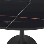 Bristol 32 Round Minimalist Dining Table for 4, Sintered Stone Top & Black Iron Pedestal Base for Kitchen & Dining Room