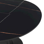 Bristol 32 Round Minimalist Dining Table for 4, Sintered Stone Top & Black Iron Pedestal Base for Kitchen & Dining Room
