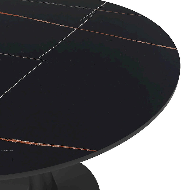 Bristol 32 Round Minimalist Dining Table for 4, Sintered Stone Top & Black Iron Pedestal Base for Kitchen & Dining Room