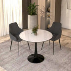 Bristol 32 Round Minimalist Dining Table for 4, Sintered Stone Top & Black Iron Pedestal Base for Kitchen & Dining Room