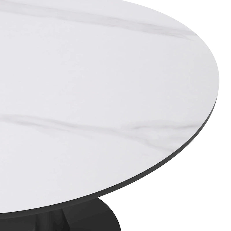 Bristol 32 Round Minimalist Dining Table for 4, Sintered Stone Top & Black Iron Pedestal Base for Kitchen & Dining Room