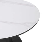 Bristol 32 Round Minimalist Dining Table for 4, Sintered Stone Top & Black Iron Pedestal Base for Kitchen & Dining Room