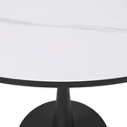 Bristol 32 Round Minimalist Dining Table for 4, Sintered Stone Top & Black Iron Pedestal Base for Kitchen & Dining Room