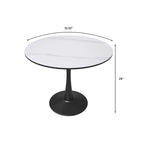Bristol 32 Round Minimalist Dining Table for 4, Sintered Stone Top & Black Iron Pedestal Base for Kitchen & Dining Room
