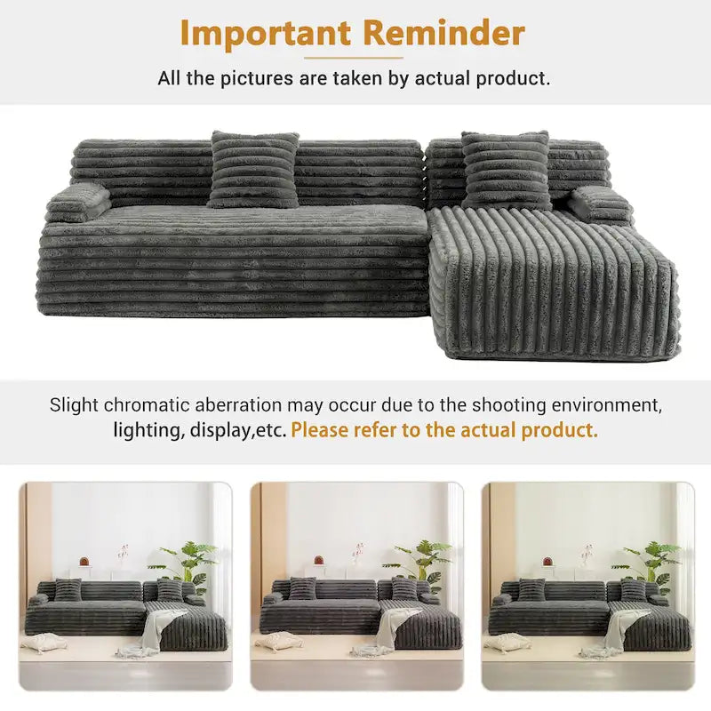Cloud Sectional Sofa, Modern Upholstered Couch with 2 Throw Pillows, Free-Combined Sofa, Modular Sectional L Shaped Couch