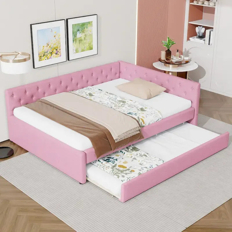 Full XL Solid Wood Platform Bed with Twin XL Trundle, Pine Frame