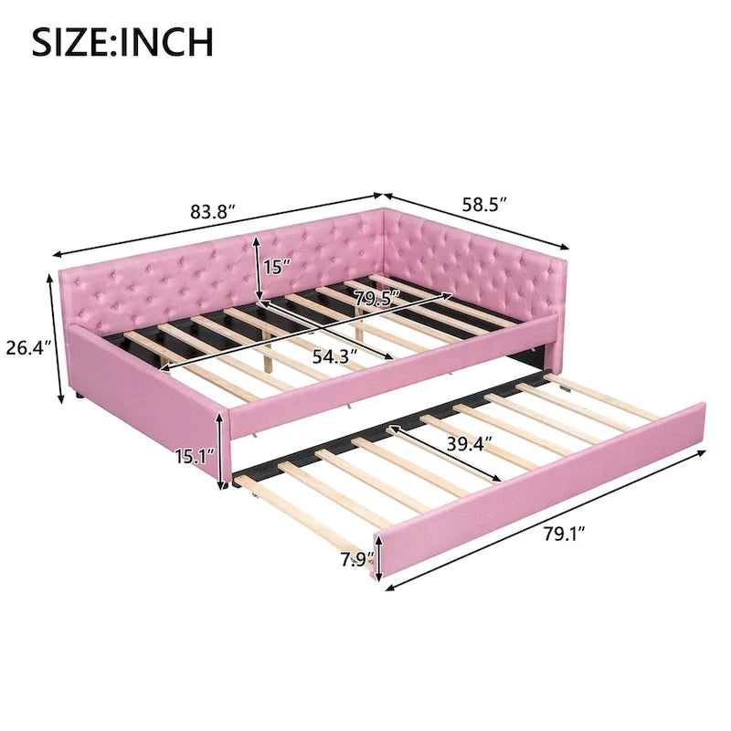 Full XL Solid Wood Platform Bed with Twin XL Trundle, Pine Frame