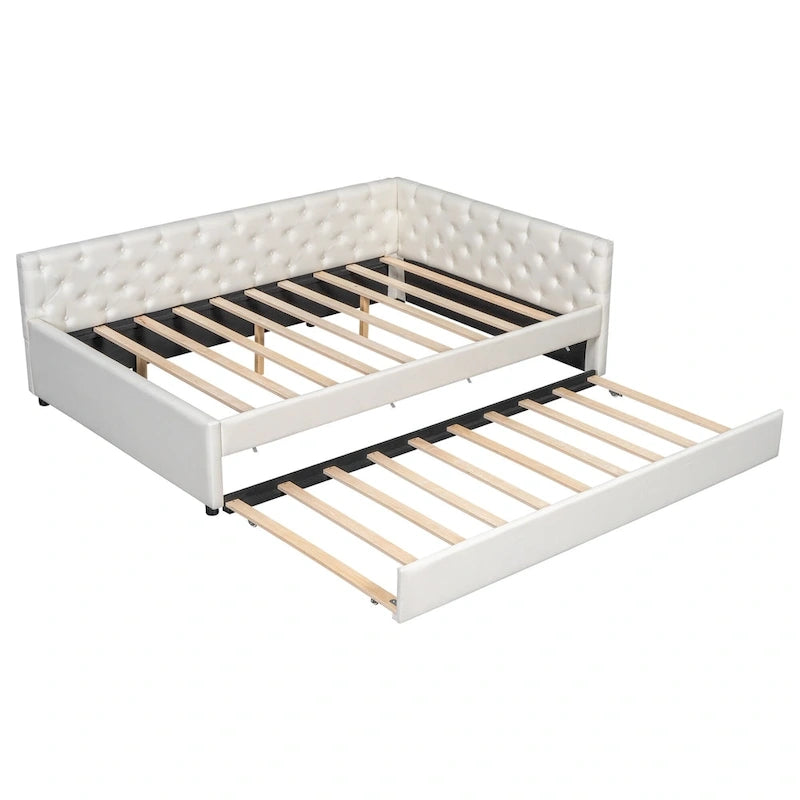 Full XL Solid Wood Platform Bed with Twin XL Trundle, Pine Frame