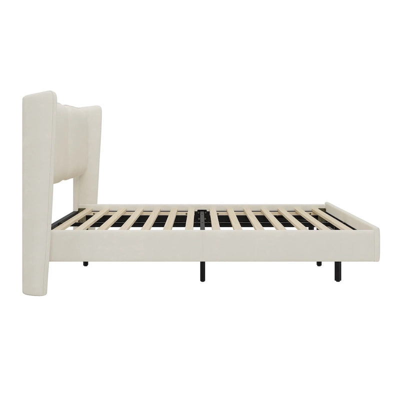 Queen Velvet Floating Platform Bed with LED Lights & 6 Storage
