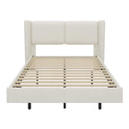 Queen Velvet Floating Platform Bed with LED Lights & 6 Storage