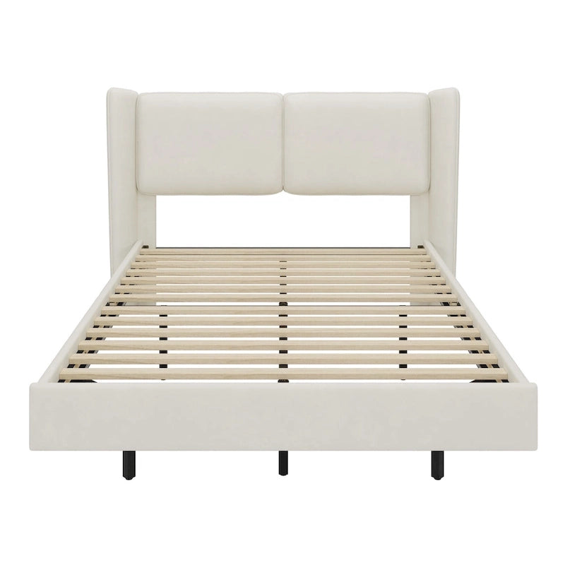 Queen Velvet Floating Platform Bed with LED Lights & 6 Storage