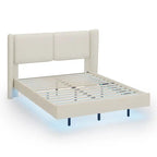 Queen Velvet Floating Platform Bed with LED Lights & 6 Storage