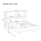 Queen Velvet Floating Platform Bed with LED Lights & 6 Storage
