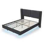 Queen Velvet Floating Platform Bed with LED Lights & 6 Storage