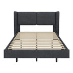 Queen Velvet Floating Platform Bed with LED Lights & 6 Storage