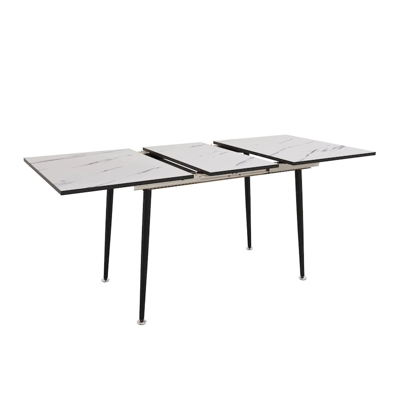 Modern Minimalist Dining Table with Extendable Marble Patterned Matte Legs for Kitchen Living Room or Gatherings