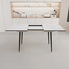 Modern Minimalist Dining Table with Extendable Marble Patterned Matte Legs for Kitchen Living Room or Gatherings