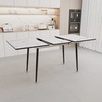 Modern Minimalist Dining Table with Extendable Marble Patterned Matte Legs for Kitchen Living Room or Gatherings
