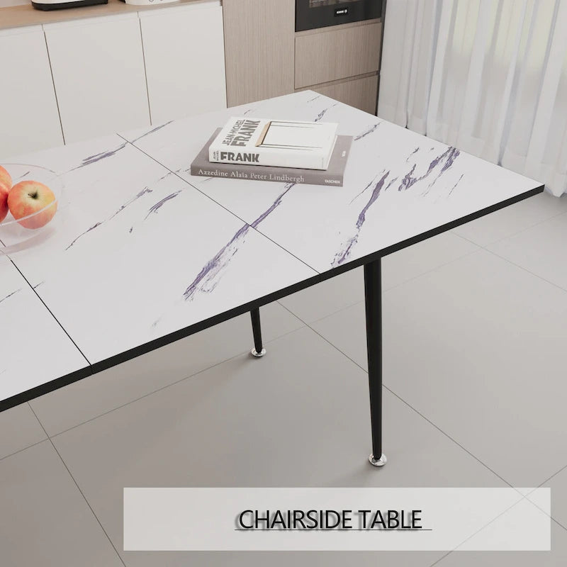 Modern Minimalist Dining Table with Extendable Marble Patterned Matte Legs for Kitchen Living Room or Gatherings