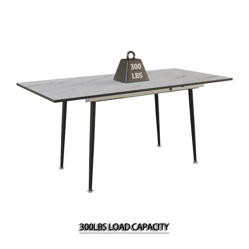 Modern Minimalist Dining Table with Extendable Marble Patterned Matte Legs for Kitchen Living Room or Gatherings