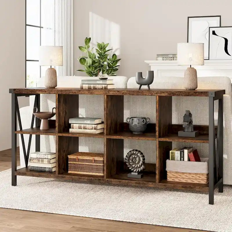 8 Cube Storage Organizer Bookcases, 3 Tier Metal Horizontal Bookcase