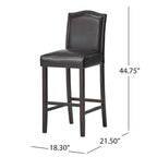 Modern Set of 2 Bar Stools with Leather Cushioned Backrests, Nailhead Trim, Solid Wood Legs for Dining Room Living Room Bar