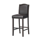 Modern Set of 2 Bar Stools with Leather Cushioned Backrests, Nailhead Trim, Solid Wood Legs for Dining Room Living Room Bar