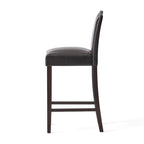 Modern Set of 2 Bar Stools with Leather Cushioned Backrests, Nailhead Trim, Solid Wood Legs for Dining Room Living Room Bar