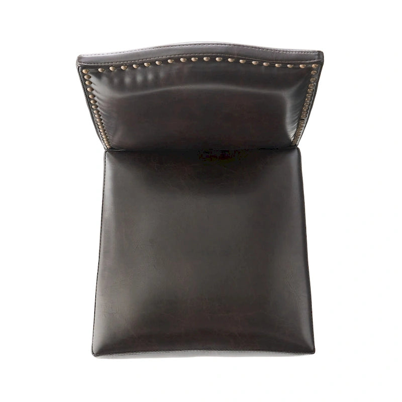 Modern Set of 2 Bar Stools with Leather Cushioned Backrests, Nailhead Trim, Solid Wood Legs for Dining Room Living Room Bar