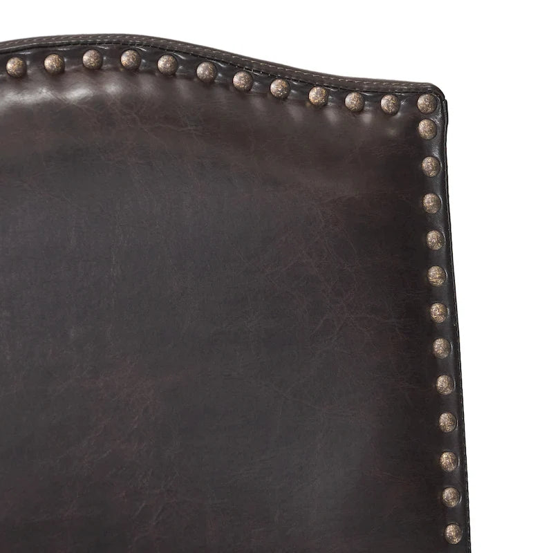 Modern Set of 2 Bar Stools with Leather Cushioned Backrests, Nailhead Trim, Solid Wood Legs for Dining Room Living Room Bar