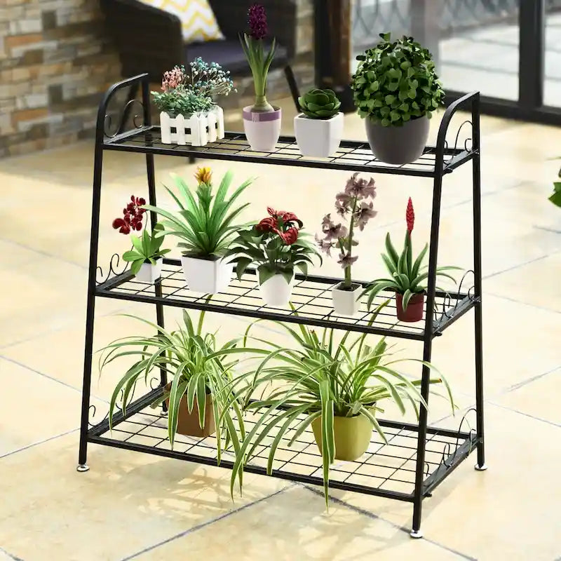 Costway 3-tier Metal Plant Stand Shelf Flower Pot Holder Display Rack