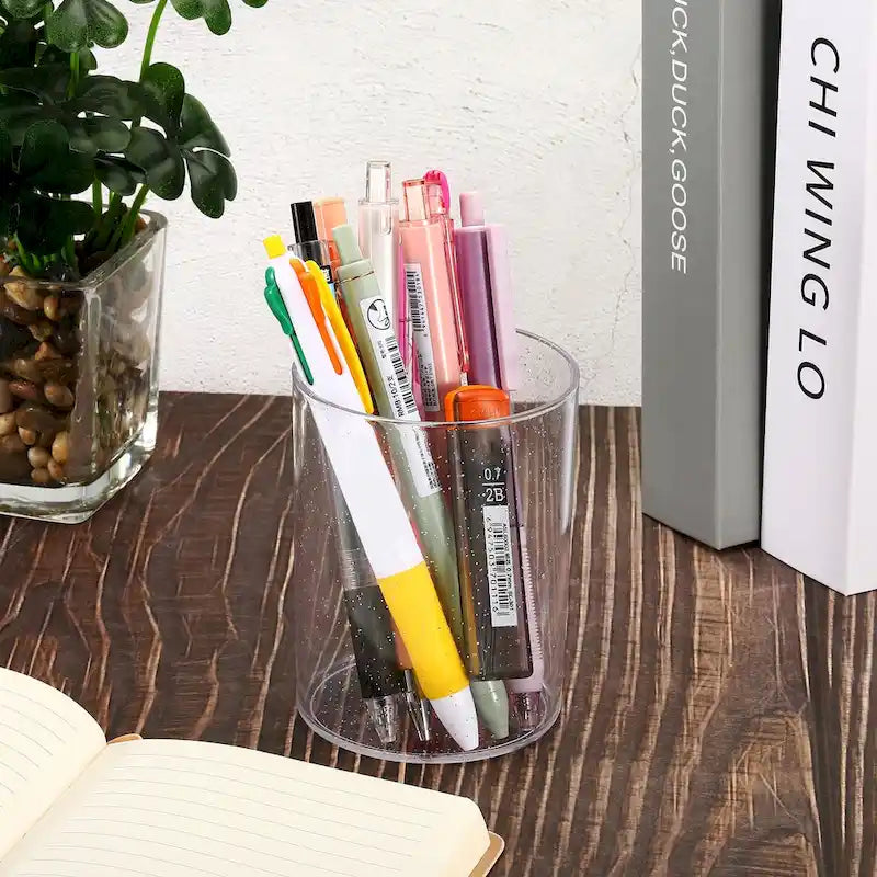 Acrylic Pencil Holder, Makeup Brush Holder Round Desktop Organizer