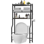 3-Tier Over The Toilet Storage, Freestanding Metal Bathroom Shelves with 4 Hooks, Over Toilet Storage Shelf with Paper Holder